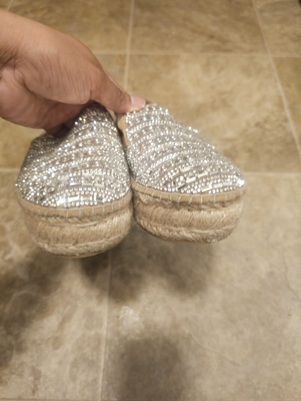 Steve Madden Silver Embellished Slip-On Espadrilles Size 7 - Picture 3 of 8
